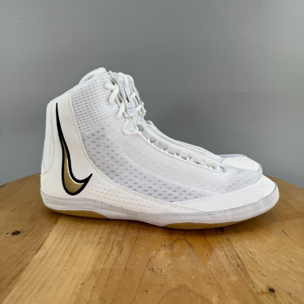 Nike Inflict 4 Mens Size‎ 10 White Gold Wrestling Shoes Boxing Lace Up NEW